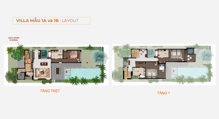 Mặt bằng điển hình villa mẫu 1A & 1B