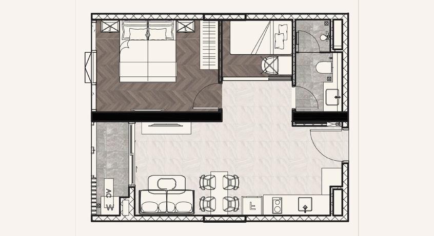 Mặt bằng căn hộ điển hình 1PN