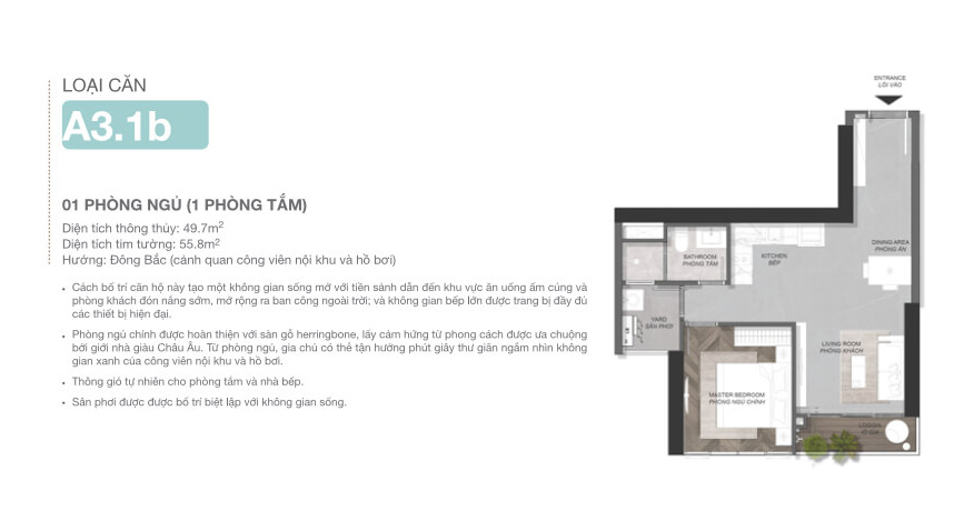 Mặt bằng điển hình căn hộ 1PN Eaton Park