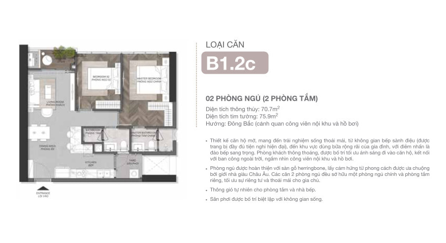 Mặt bằng điển hình căn hộ 2PN Eaton Park