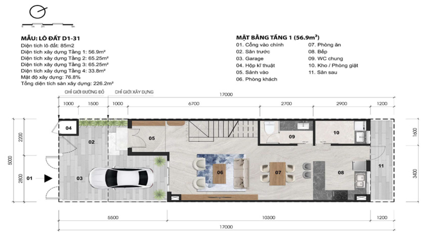Mặt bằng Nhà phố liền kề tầng 1