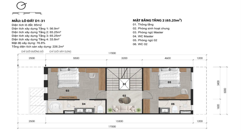 Mặt bằng Nhà phố liền kề tầng 2