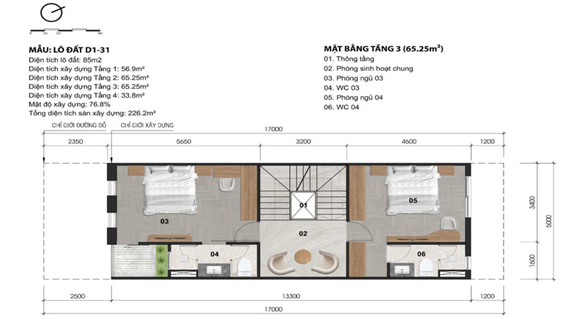 Mặt bằng Nhà phố liền kề tầng 3