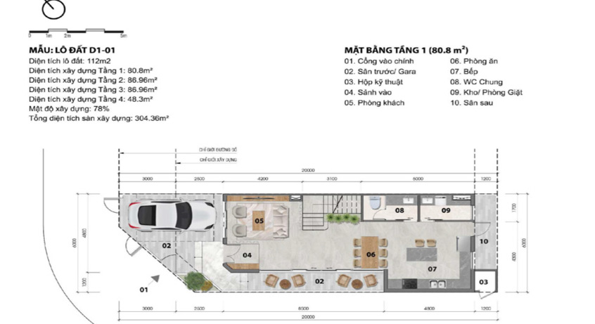 Mặt bằng Nhà phố liền kề lớn tầng 1
