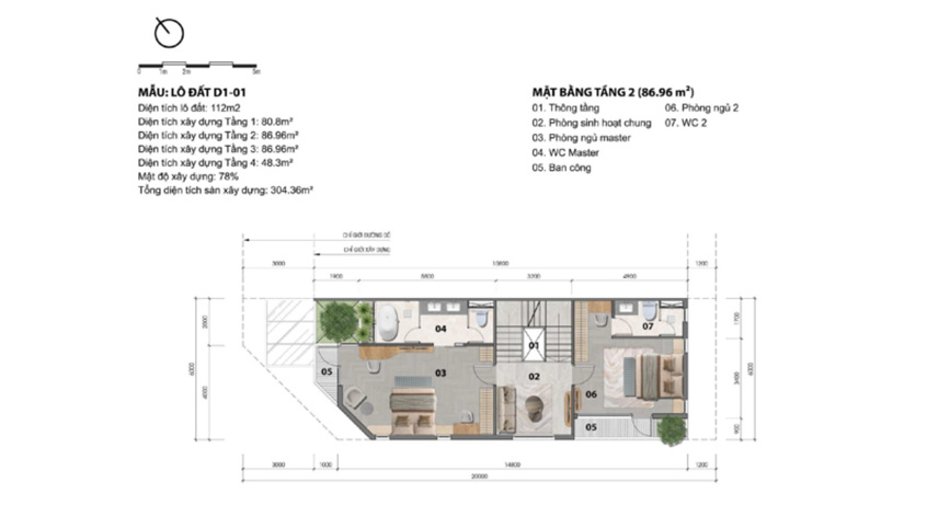 Mặt bằng Nhà phố liền kề lớn tầng 2