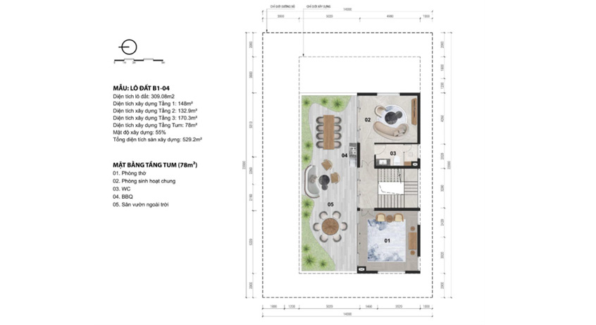 Mặt bằng Biệt thự đơn lập tầng 4