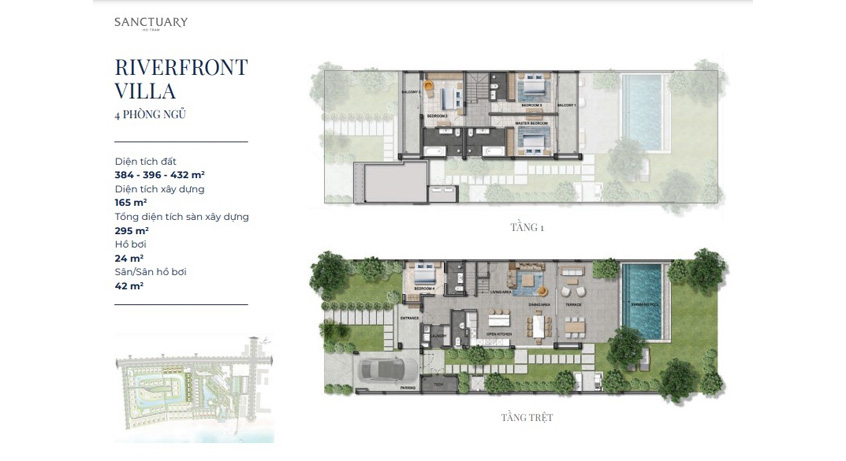 Mặt bằng biệt thự RiverFront Villa 4PN